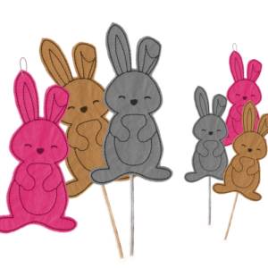 Stickdatei Hase, Anhänger, Blumentopf, Stab, Ostern, Frühling, zwei Größen, Redworkstich Bild 1