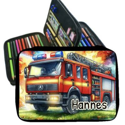 Federmäppchen Feuerwehr mit Name personalisiert Mädchen Federmappe Federpenal Stiftemäppchen Geschenk