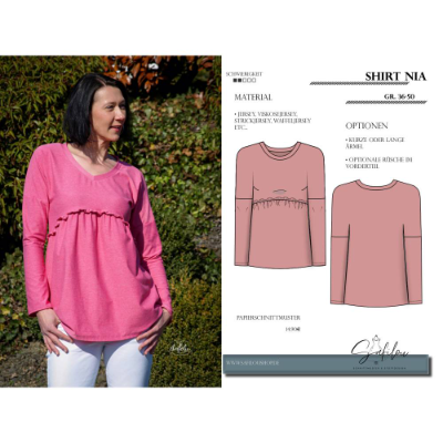 Shirt Nia – PDF Schnittmuster für ein feminines & bequemes Shirt mit optionaler Rüsche und variabler Ärmellänge