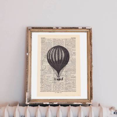 Balloon - Druck auf antiquarischer Buchseite / bedruckte Buchseite