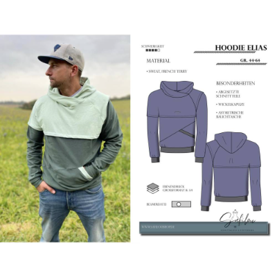 PDF-Schnittmuster Hoodie Elias (Gr. 44-64) – moderner Herren-Hoodie mit Wickelkapuze