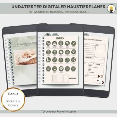 Undatierter digitaler Haustierkalender, Haustierplaner, Goodnotesplaner, Haustierorganizer, iPad Planer, Notability