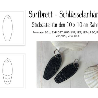 Stickdatei Schlüsselanhänger Surfbrett