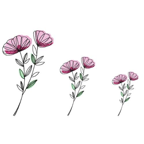 Stickdatei Blume in drei Größen, Redwork, Frühling, Sommer