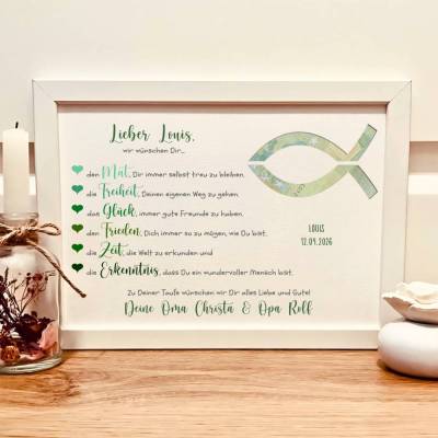 Geldgeschenk zur Taufe für Mädchen und Jungen - Taufgeschenk personalisiert Namen & Datum - Bilderrahmen