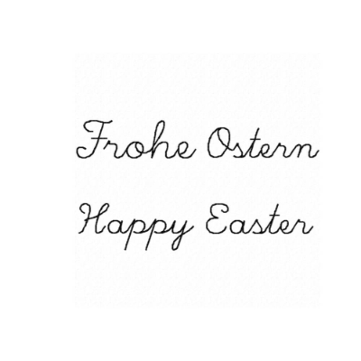 Stickdatei Schriftzug Frohe Ostern und Happy Easter, Rahmen ab 10 cm x 10 cm