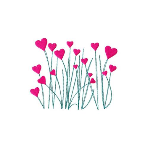 Stickdatei Herzchen in vier Größen, Wiese, Herz, Blumen