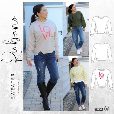 Ebook PDF Schnittmuster Damen Sweater RUBANO Gr.32-56 inkl. gratis Plottdatei