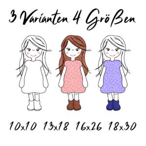Stickdatei Girl Applikation in vier Größen und drei Varianten, Applikation, Redwork Bild 1
