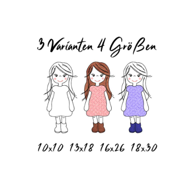 Stickdatei Girl Applikation in vier Größen und drei Varianten, Applikation, Redwork