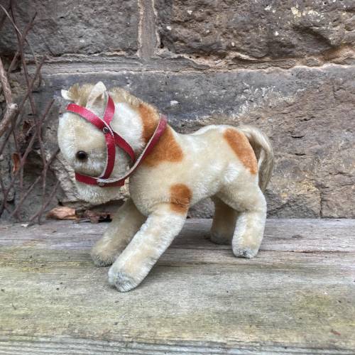 STEIFF Pony mit Zaumzeug gefleckt ohne IDs Vintage 50er 60er Jahre