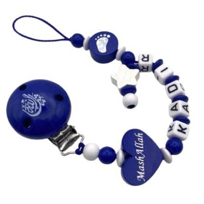 Schnullerkette mit Namen MashAllah Junge ما شاء الله arabisch dunkelblau weiß