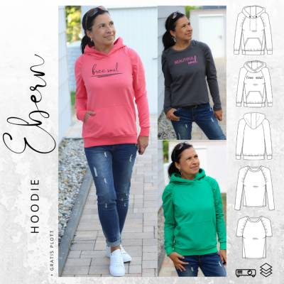 Ebook PDF Schnittmuster Damen Hoodie EBERN Gr. 34-56 + gratis Plott