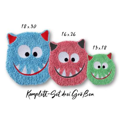 Stickdatei Monsterchen ITH drei Größen, Kissen, Schmusetuch, Kuscheltier, Schnuffeltuch, Stickmuster