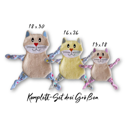 Stickdatei Katze Kuscheltuch ITH drei Größen, Baby Schmusetuch, Kuscheltier, Schnuffeltuch, Stickmuster