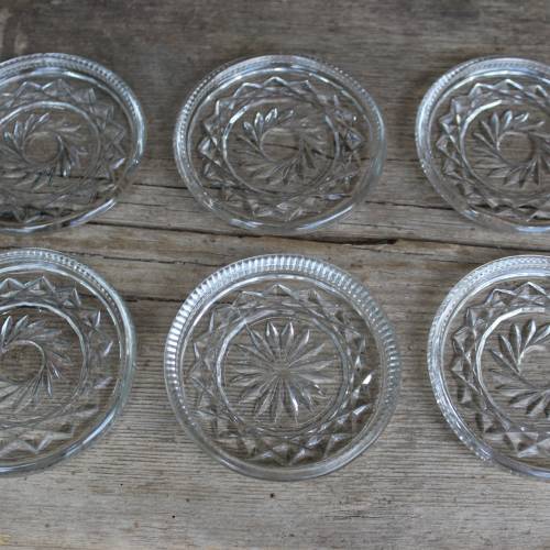 6 tlg. Untersetzer Set Stern Dekor Glas 70er 80er Jahre DDR