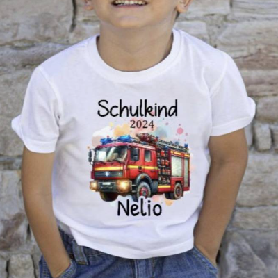 Schulkind T Shirt mit Namen personalisiert Feuerwehr Junge Schulstart Geschenk Einschulung