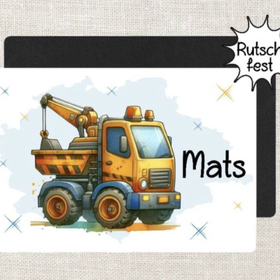 Tischset Kranwagen Kinder personalisiert mit Name Junge Platzset Platzdeckchen Geschenk Einschulung 