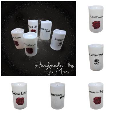 LED Grabkerze mit Schriftzug Grablicht Trauerkerze Friedhofkerze H: 9cm