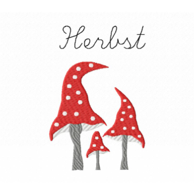 Stickdatei Pilz, Schriftzug Herbst, Fliegenpilz rot Punkte sticken Stickmuster ab Rahmen 10x10