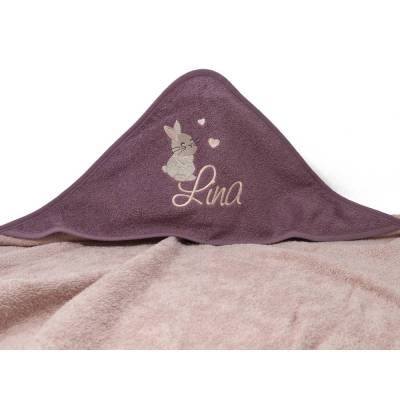 Kapuzenhandtuch mit Namen, Motiv Hase, Babyhandtuch personalisiert, Badehandtuch mit Kapuze