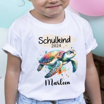 Schulkind T Shirt mit Namen personalisiert Schildkröte Mädchen Schulstart Geschenk Einschulung