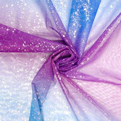 Glitzertüll mit Farbverlauf, Tüllstoff blau türkis lila, Tüll mit Glitzer als Meterware