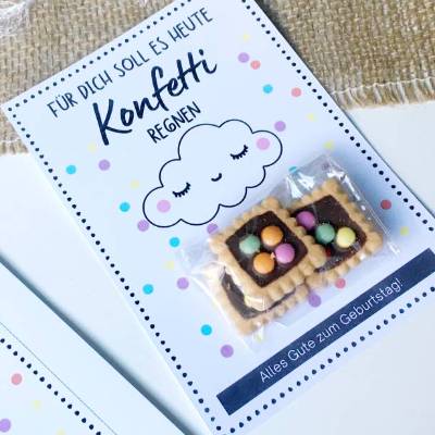 Druckvorlage Glückwunschkarte zum Geburtstag - Konfetti regnen - Mitbringsel - Kleinigkeit - Prüfung - Gratuliere