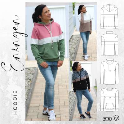 Ebook PDF Schnittmuster Damen Colorblocking Hoodie ENINGEN Gr. 34-56