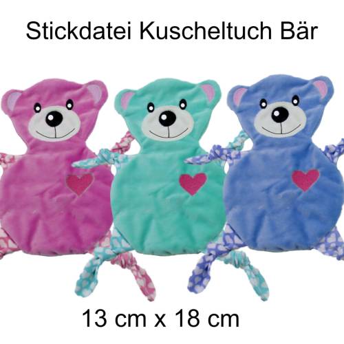 Stickdatei Bär Kuscheltuch Rahmen 13 cm x 18 cm, Baby, Schmusetuch, Kuscheltier, Schnuffeltuch