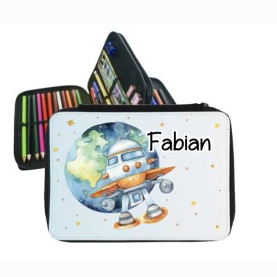 Federmäppchen Ufo mit Name personalisiert Junge Federmappe Federpenal Stiftemäppchen Geschenk