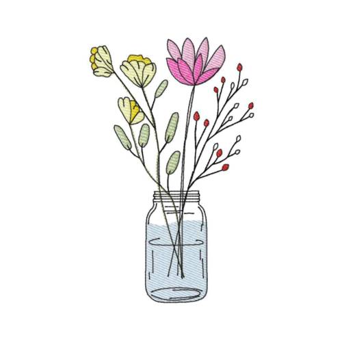 Stickdatei Blumenglas Nr. 1 in vier Größen, Sommer, Frühling, Wildblumen, Vase, Glas