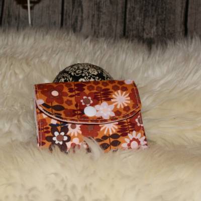 Mini-Geldbörse /Kleines Portemonnaie/kleiner Geldbeutel Blumen-orange-rosa-braun