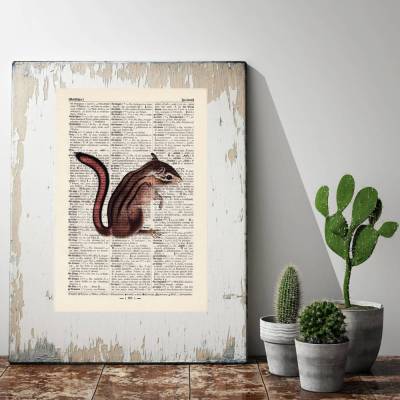 Chipmunk - Druck auf antiquarischer Buchseite / bedruckte Buchseite