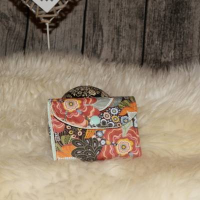 Mini-Geldbörse /Kleines Portemonnaie/kleiner Geldbeutel Blumen-mint-Blüten-orange-apricot
