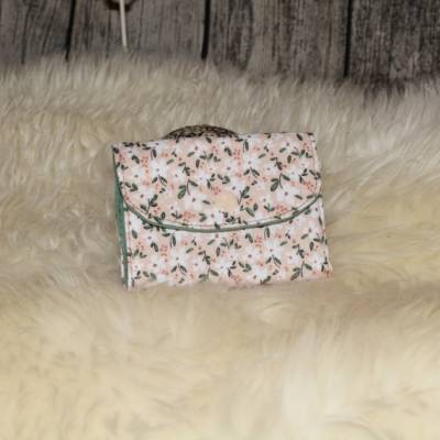 Mini-Geldbörse /Kleines Portemonnaie/kleiner Geldbeutel rosa-weiß altgrün Blümchenmuster-Landhaus-romantisch