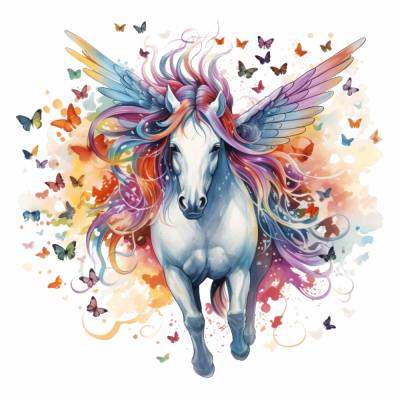 258 Wandtattoo Einhorn bunt mit Schmetterlingen in 4 vers. Größen