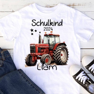 Schulkind T Shirt mit Namen personalisiert Traktor Junge Schulstart Geschenk Einschulung