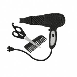 Stickdatei Friseur, zwei Größen, Rahmen 10 cm x 10 cm, Fön, Haare, Schere, Kamm Bild 1