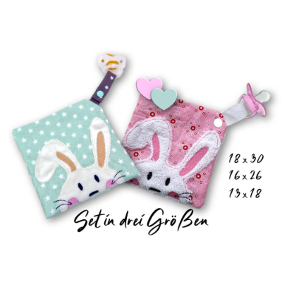Stickdatei Schmusetuch Hase ITH drei Größen, Baby, Schmusetuch, Kuscheltuch, Schnuffeltuch, Stickmuster, Hase, Schnuller