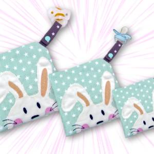 Stickdatei Schmusetuch Hase ITH drei Größen, Baby, Schmusetuch, Kuscheltuch, Schnuffeltuch, Stickmuster, Hase, Schnuller Bild 2