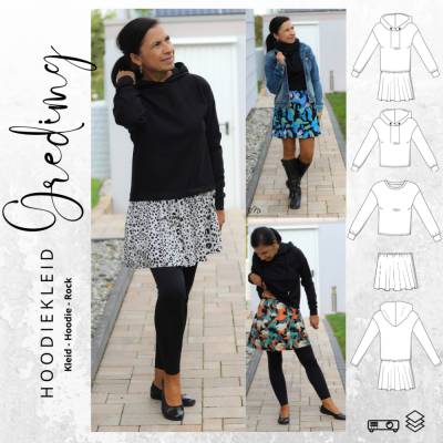 Ebook PDF Schnittmuster Damen Hoodie/Kleid/Rock GREDING Gr. 34-56