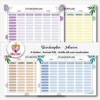 Stundenplan zum Ausdrucken, DIN A4 PDF Vorlage zum download, 4 Farben, 