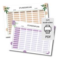 Stundenplan zum Ausdrucken, DIN A4 PDF Vorlage zum download, 4 Farben, 