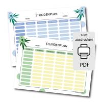 Stundenplan zum Ausdrucken, DIN A4 PDF Vorlage zum download, 4 Farben, 