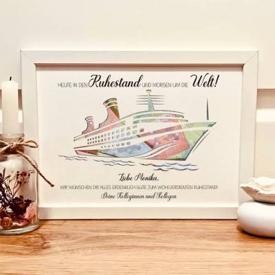 Personalisiertes Geldgeschenk zur Rente – Bilderrahmen zum Ruhestand mit Namen | Abschiedsgeschenk Kollegin & Kollege