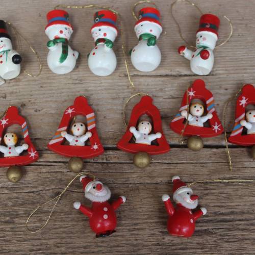 12 tlg. Holzanhänger Set Erzgebirge  Christbaumschmuck 70er Jahre DDR