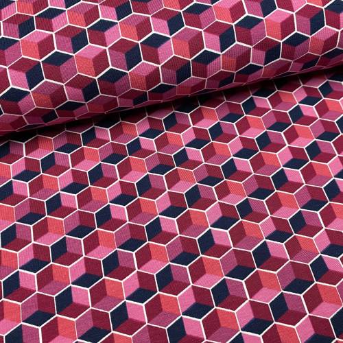 Jersey Würfel weinrot-rosa - 16,50 EUR/m - grafische Muster