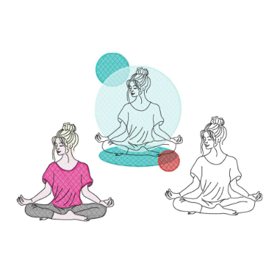 Stickdatei Yoga, LineArt, Redwork, Silhouette, drei Varianten