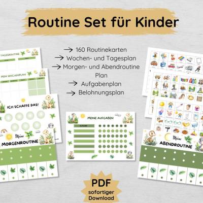 Dino Routine Set für Kinder mit 160 Routinekarten, Morgen- und Abendroutine Plan, Wochenplan, Belohnungsplan & mehr